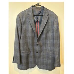 Christopher James Plaid Wool Blend Single Breasted Blazer Blue/Gray Men's 46L